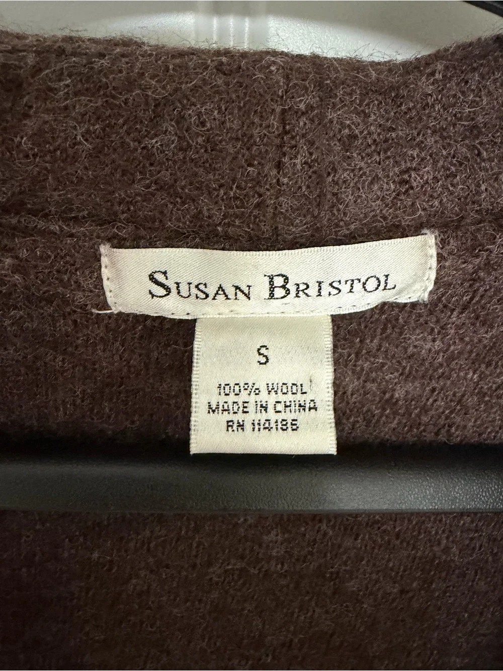 Susan Bristol wool Cozy Women’s Wool Brown Ruffled Open Cardigan Sweater